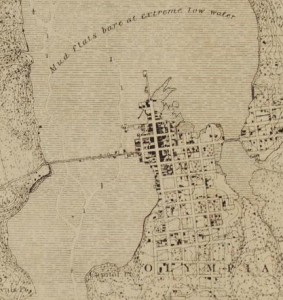 detail from Olympia shoreline 1891 from Washington State Archives