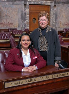 Senator Karen Fraser poses with a Senate Page that she sponsored during the legislative session.