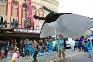 Eric Neatherlin holds a giant manta made by his extended family in the Procession of the Species Celebration. The Procession, which is in its 19th year, takes place Saturday, April 27 at 4:30 p.m. Photo by Aaron Barna.