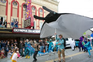 Eric Neatherlin holds a giant manta made by his extended family in the Procession of the Species Celebration. The Procession, which is in its 19th year, takes place Saturday, April 27 at 4:30 p.m. Photo by Aaron Barna.