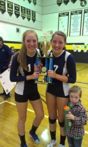  Emily and Megan VanMarter with the first place trophy.