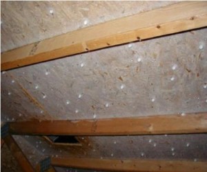 Frost collection on the underside of a roof.  