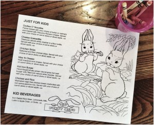 The kids menu at the Iron Rabbit includes kid favorites crafted with organic and local ingredients.  