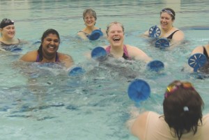 Boot Camp H20 class is a higher-intensity class that incorporates lap swimming, push-ups, and weights