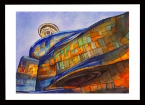 Experience the Space Needle, a watercolor by Lee Hoemann, is one of many art pieces for auction at Evergreen’s Art of Living February 28. 