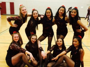 The nine girls who compete in the dance routine (from left to right, back to front: Annabel Parody, Maddie Soran, Amy Ly, Isabelle Shrestha, Nancy Lang, Ally Barton, Ella Collins, Carina Valtierra, Kristelle Cariaga. )