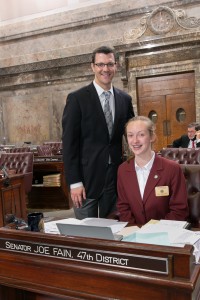 Reeves Middle School student Emily Anderson served as a Senate page to Senator Joe Fain.