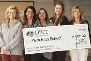 O Bee Presents $500 to Yelm High School Administrators (l to r) Carrie Winiecki ASB Advisor, Yelm HS, Shauna Hergert, Alicia Damron and Shannon Grant of O Bee and Corrina Durocher, Assistant Principal, Yelm HS.