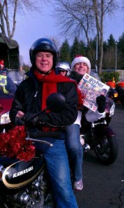 Bill and Ronelle, seen here at the Olympia Toy Run, will join the Allstate Insurance nationwide “Ride for Awareness” campaign for motorcycle safety.