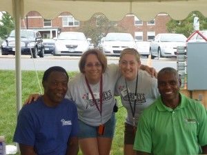 Jeannette Sieler, Recreation Supervisor for Lacey Parks & Recreation, has been named as the first honoree of the USATF Milton Hershey Award.  From left - Rafer Johnson, Jeannette Sieler, Jordanne Beasley and Carl Lewis