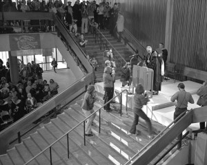 Charles McCann speaking at Evergreen’s first graduation in 1972.