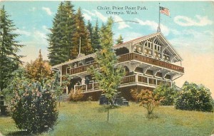 A circa 1910 postcard showing the cannons in front of the Swiss Chalet. Photo courtesy private collection.