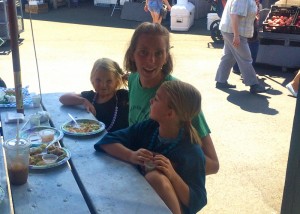 Emily Stephens and her daughters Cici (left) and Hazel enjoy a favorite lunch at Soba.