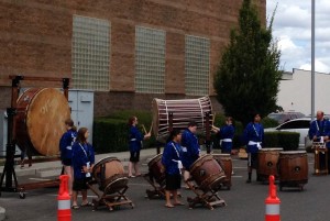 The River Ridge High School Taiko Band entertained guests.