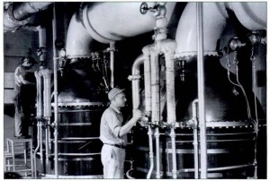 IP Callison stills, seen here in production, circa 1960, are being re-purposed by John Bourdon of Sandstone Distillery.