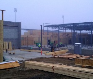 Construction begins early at the North Thurston High School site, even before students arrive on campus at 7 a.m.