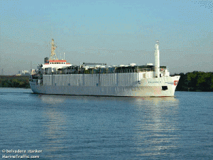 The cows will travel on the MV Falconia, a specialized humane animal carrier. Photo courtesy: Port of Olympia