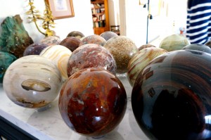 Ken Nelsen has an amazing collection of polished spheres on display in his house.