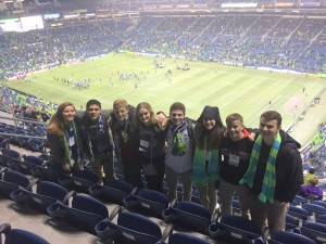 CHS DECA tudents enjoy watching a Sounder's game during one of the group's team outings. Photo credit: Sydney Solis