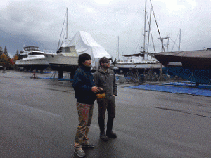 Naoya Nakadete, the Port’s first guest in the Sister Marina exchange, tours the Boatworks with Marine Services Supervisor Nathan Saline in October 2014.