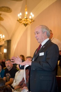 Thurston Realtors president Jerry Wilkins asks legislators a question. Photo credit: Amore Studios