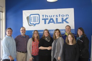 The Talk team includes (from left) Dan Jones, Kevin Coleman, Amy Rowley, Stacee Sledge, Kate Scriven, Martin McElliott, and Margo Greenman.