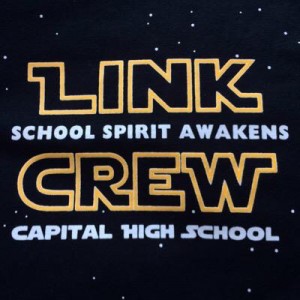 The themed tee shirts of each year’s link crew are a favorite among the leaders. Photo credit: Nicole Boysen