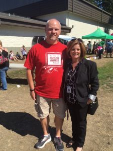 Deb Clemens personally accepted the Little Red Schoolhouse Project's donation of school supplies and backpacks this summer. Photo courtesy: North Thurston Public Schools.