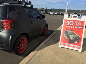 Last year’s vehicle was a Toyota iQ. This year's vehicle will be on display at the I-5 Toyota showroom when it is not on the road at events. Photo credit:Kristina Lotz