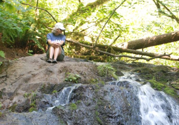Relaxing at the top of Mima Falls 2017 Donna Wardine mima mounds