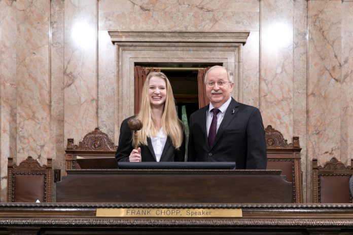 Speaker Frank Chopp with Page Annali Snyder, March 2nd, 2018. Speaker Frank Chopp with Page Annali Snyder, March 2nd, 2018.