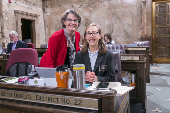 Rep. Doglio with Page Katrina Telnack, February 28, 2018.