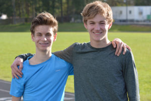 Northwest Christian High School boys track Cameron Nielson and Noah Phillips