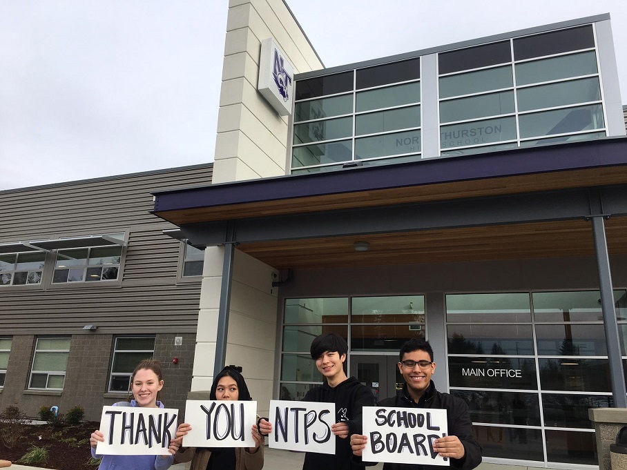 North Thurston Public Schools school safety-NTHS students thank superintendents office
