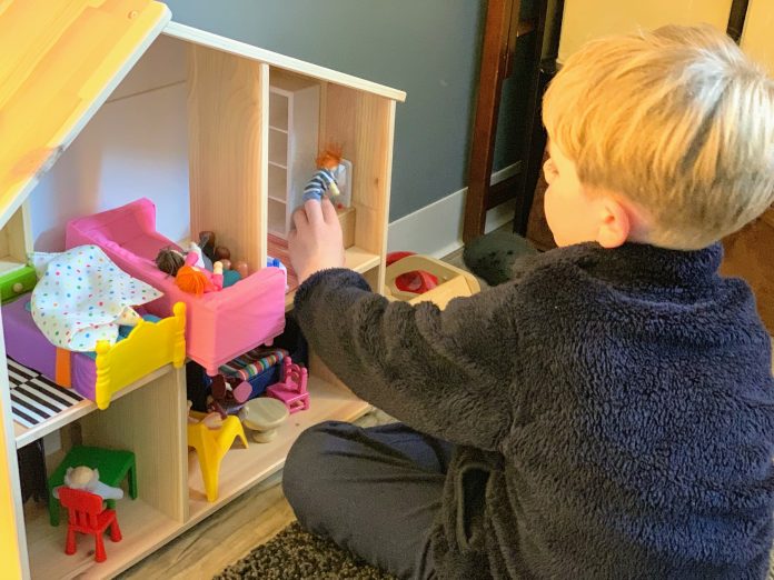 Cary Hamilton Blonde Boy with doll house