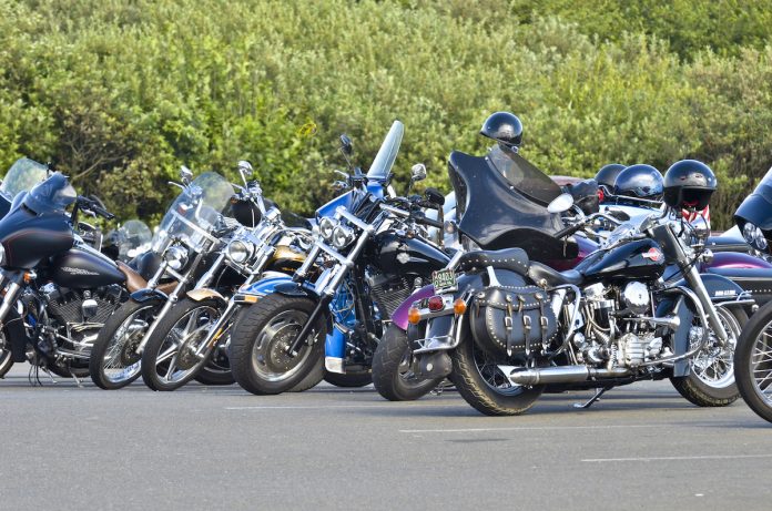 Motorcycles lined up at Hog Wild event in Ocean Shores Motorcycles lined up at Hog Wild event in Ocean Shores