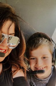 Rana and Grant in the helicopter above Rutledge Farm Corn Maze