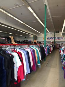 racks of shirts thrift store Aberdeen