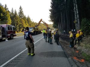 Griffin fire fighters at roadside accident
