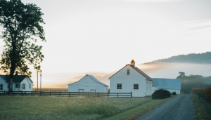 Farm house at sunset