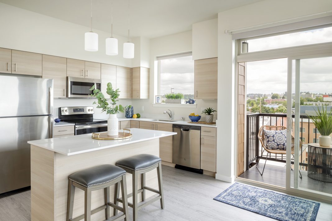 white kitchen in a Harbor Heights Olympia apartment