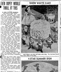 Recipe for a Snow White themed cake in the 1938 Daily Olympian