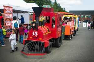 motorized train on tires at the Lacey Spring Fun Fair