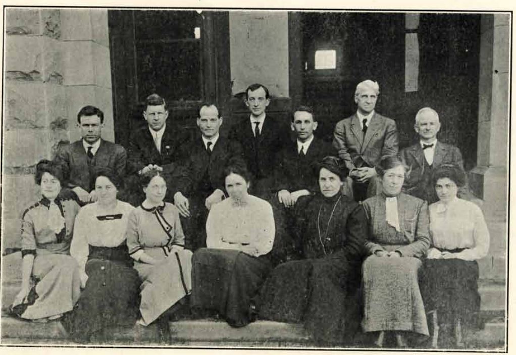 E. R. Thoma (back row, center) and staff of Olympia High School in the 1913 Commencement issue of Olympia High School’s Olympus yearbook. 