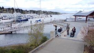 view of boardwalk and boat docks in downtown Olympia by Harbor Heights