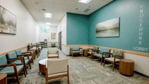 waiting room at Olympia Orthopaedic Associates with chairs and tables