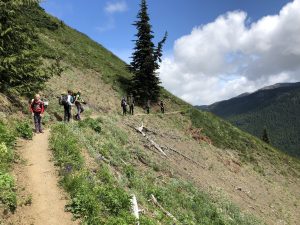 kids hiking a mountain trail