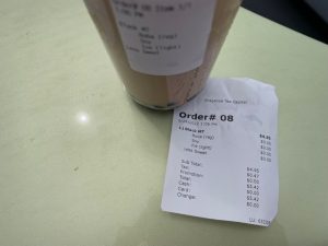 Braganza bubble Tea with reciept