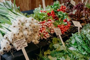 An assortment of vegetables on display at the Olympia Farmers Market