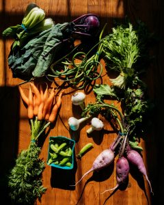 vegetables laid out on a table